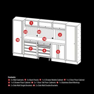 BUNKER 16-piece garage modular storage cabinets with stainless steel worktop alternative view