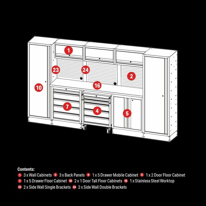 BUNKER 16-piece garage modular storage cabinets with stainless steel worktop alternative view