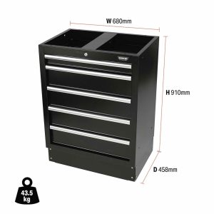 BUNKER five-drawer black steel modular floor cabinet 680mm manufacturer product photograph