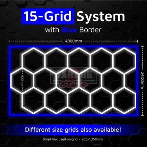 Hexagon Lighting 15 Grid System With Blue Border